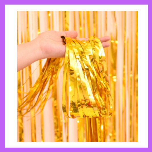 9 Ft long Set of Two Gold Foil Curtain Backdrop FC06