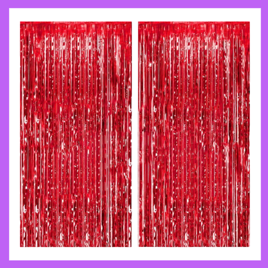 9 Ft long Set of Two Red Foil Curtain Backdrop FC05