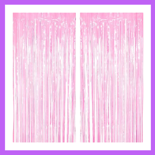 9 Ft long Set of Two Pink Foil Curtain Backdrop FC04