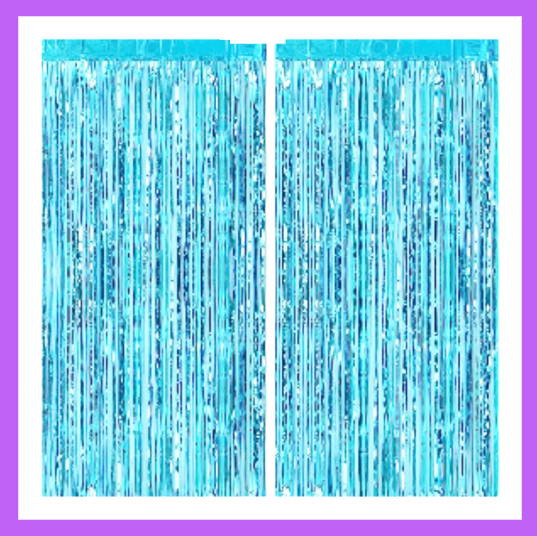 9 Ft long Set of Two Light Blue Foil Curtain Backdrop FC02