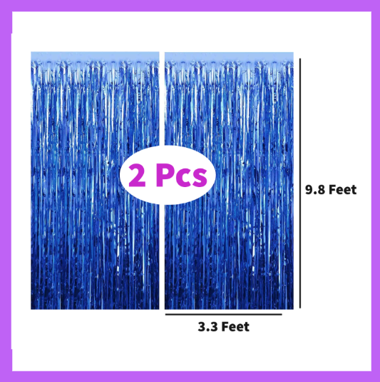 9 Ft long Set of Two Royal Blue Foil Curtain Backdrop FC07