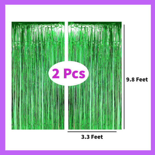 9 Ft long Set of Two Green Foil Curtain Backdrop FC09