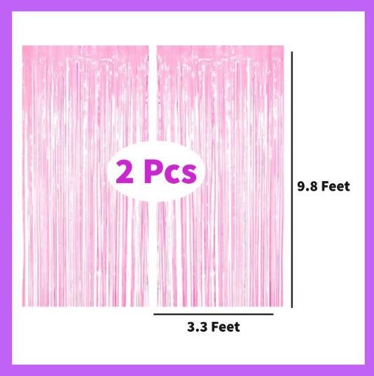 9 Ft long Set of Two Pink Foil Curtain Backdrop FC04