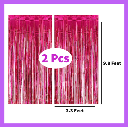 9 Ft long Set of Two Dark Pink Foil Curtain Backdrop FC03