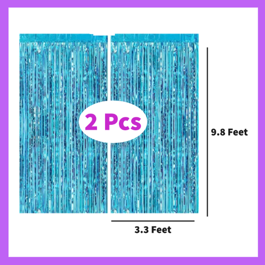 9 Ft long Set of Two Light Blue Foil Curtain Backdrop FC02