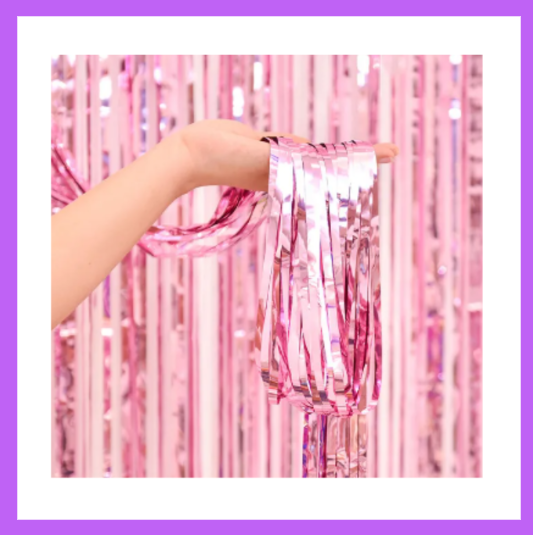 9 Ft long Set of Two Pink Foil Curtain Backdrop FC04