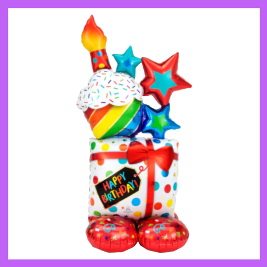 58-inch Happy Birthday Present w/ Cupcake Foil Standing Balloon SB25