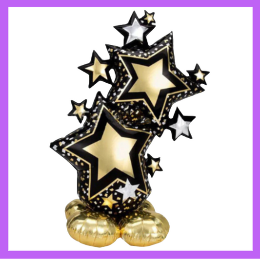 59 inch Gold and Black Star Cluster Foil Standing Balloon SB28