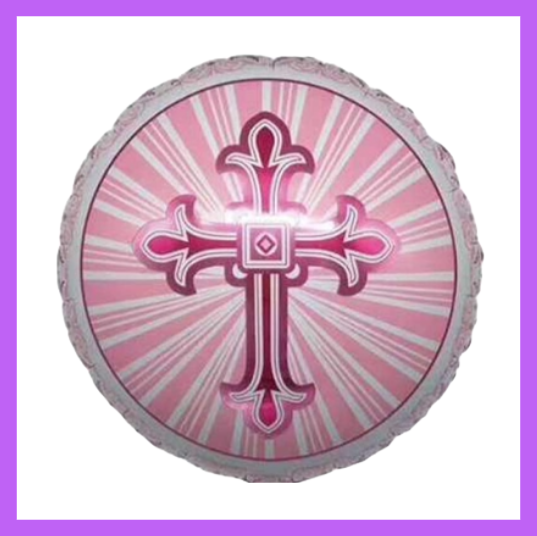 18" Round Pink Foil Cross Balloon R01