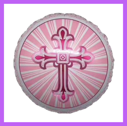 18" Round Pink Foil Cross Balloon R01