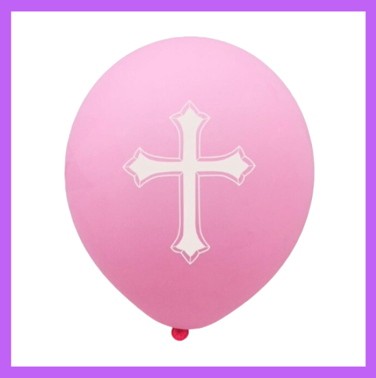 12" Pink Latex Balloon with White Cross R10