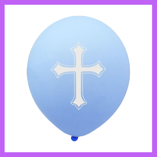 12" Blue Latex Balloon with White Cross R011