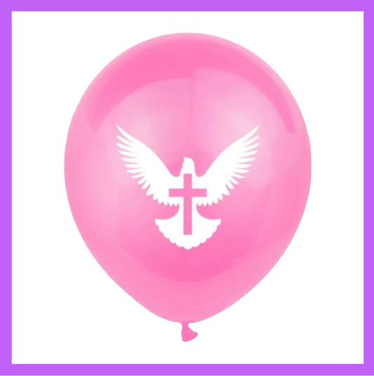 12" Dove with Cross Pink Latex Balloon R07