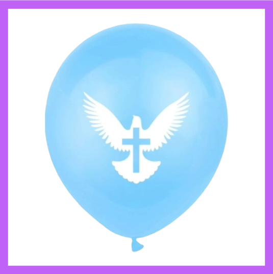 12" Dove with Cross Blue Latex Balloon R06