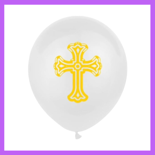 12" White Latex Balloon with Gold Cross R05