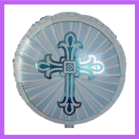 18" Round Blue Foil Cross Balloon R02