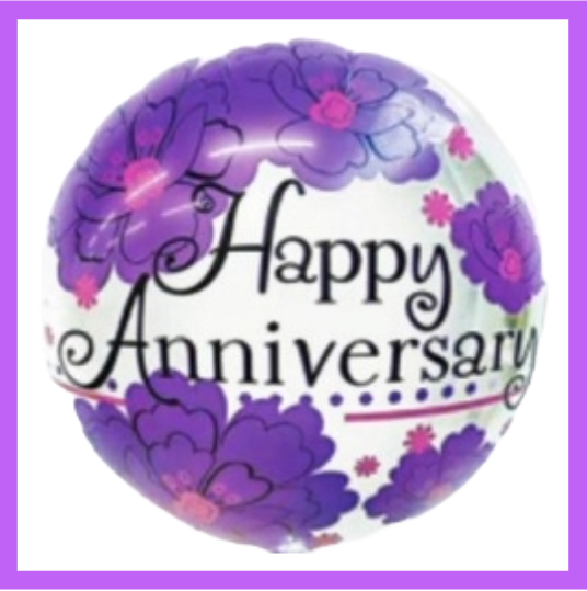 18" Round Foil Happy Anniversary Balloon with Cute Purple Flowers HA11