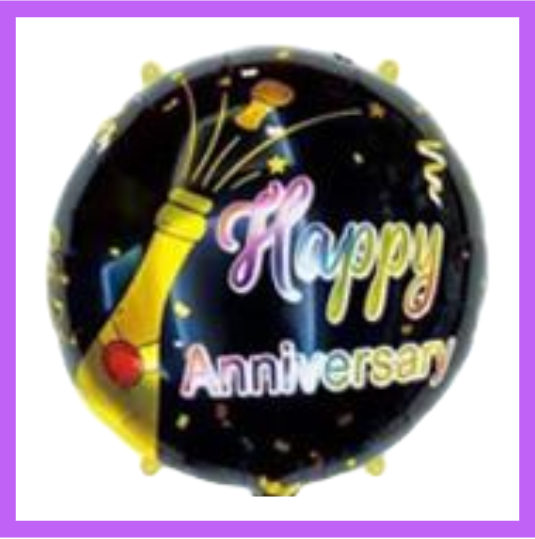 18" Round Black with Champaine Bottle Happy Anniversary Balloon HA09