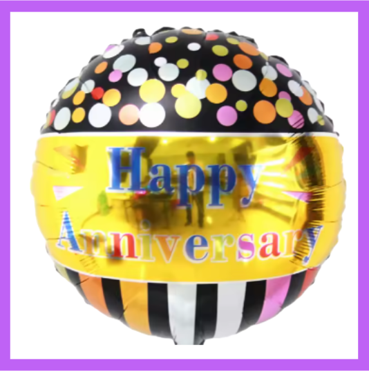 18" Round Gold and Poka Dots Happy Anniversary Balloon HA07