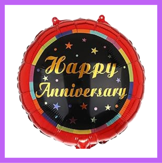 18" Round Black with stars Happy Anniversary Balloon HA06