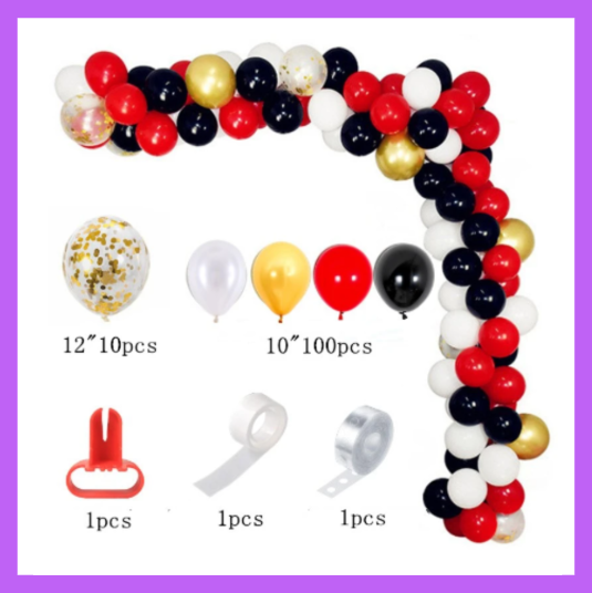 Black, Red, Gold and Silver Balloon Garland Arch Kit, DIY or Assembled BB04