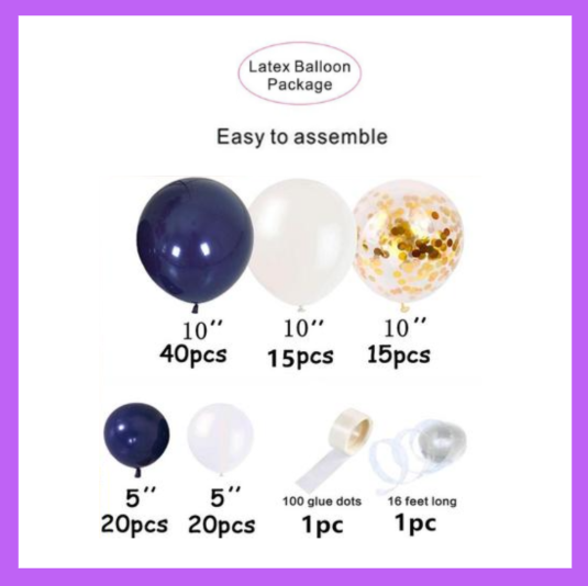 Elegant Royal Blue Themed Balloon Garland Arch Kit, DIY or Assembled BG03