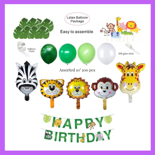 Safari Animal Themed Balloon Garland Arch Kit, DIY or Assembled BG12