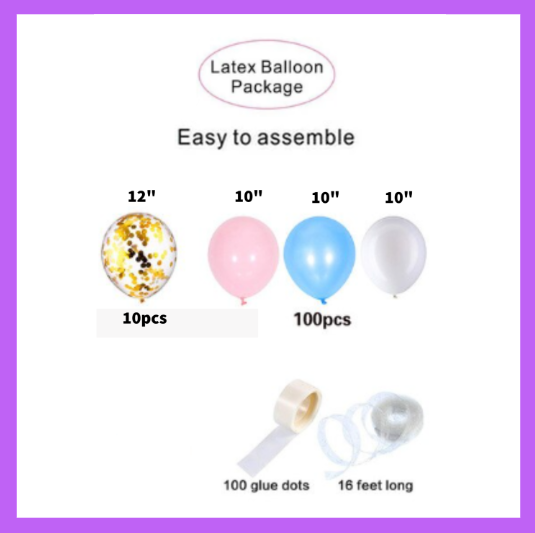 Pink, Blue, White Balloon Garland Arch Kit, DIY or Assembled BG10