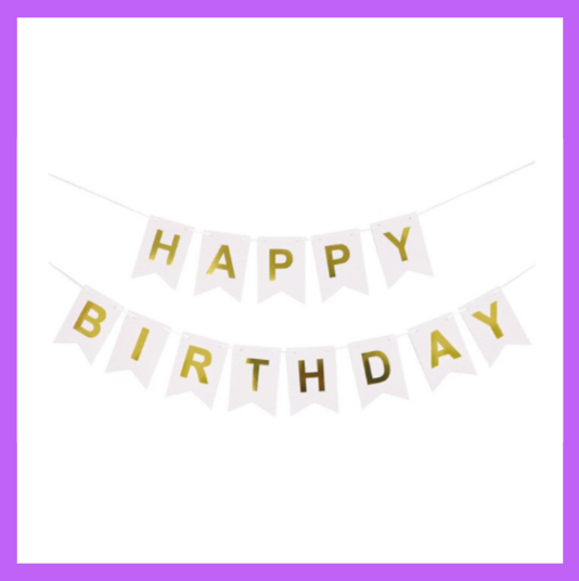 White and Gold Birthday Banner BB07