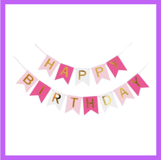 Multicolored Pink and Gold Birthday Banner BB05