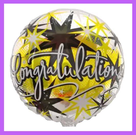 18" Gold and Black Congratulations Round Foil Balloon CG02