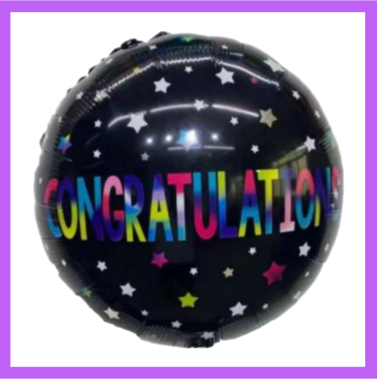 18" Round Black with Stars Congratulations Foil Balloon CG05