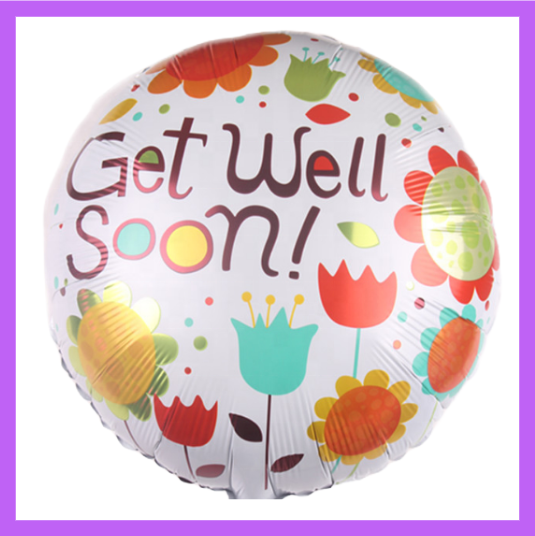 18" Round Get Well Soon with flowers Balloon GW03