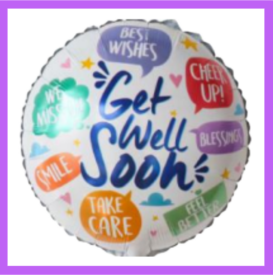 18" Multiple Colored Get Well Soon with Message Bubbles Balloon GW02