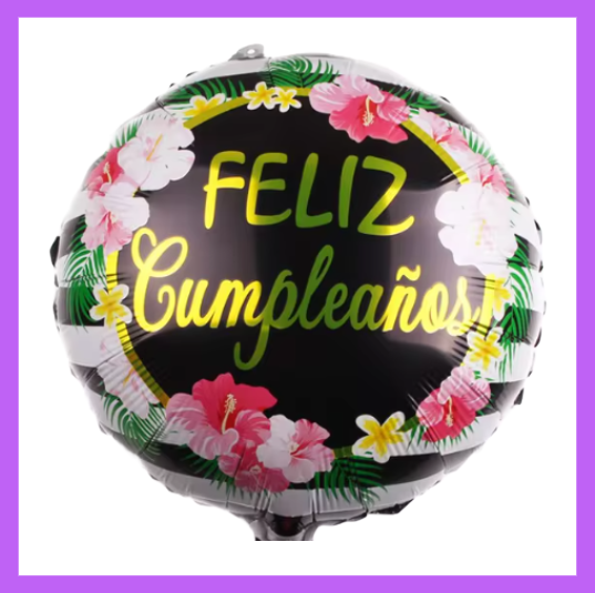 18" Round Pink Flower Feliz Cumpleanos Foil Balloon HB34