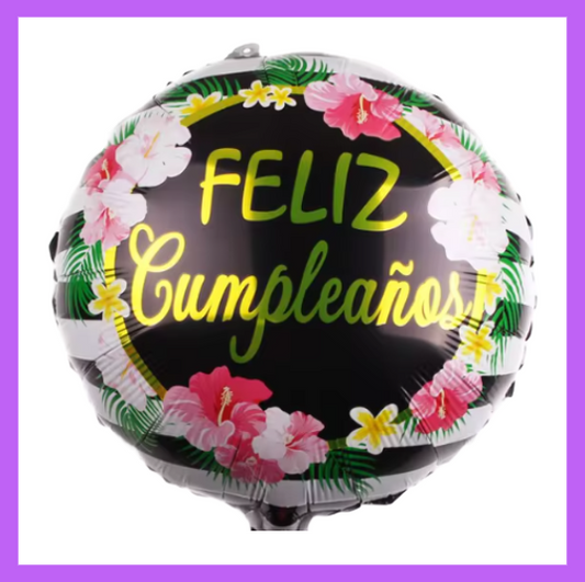 18" Round Pink Flower Feliz Cumpleanos Foil Balloon HB34