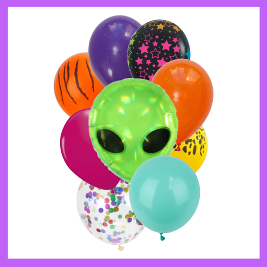 9 Pcs Set of Assorted Colorful Balloons with Alien