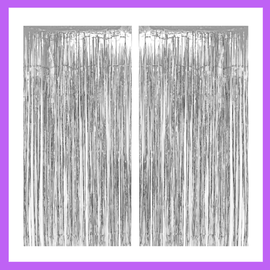 9 Ft long Set of Two Silver Foil Curtain Backdrop FC08