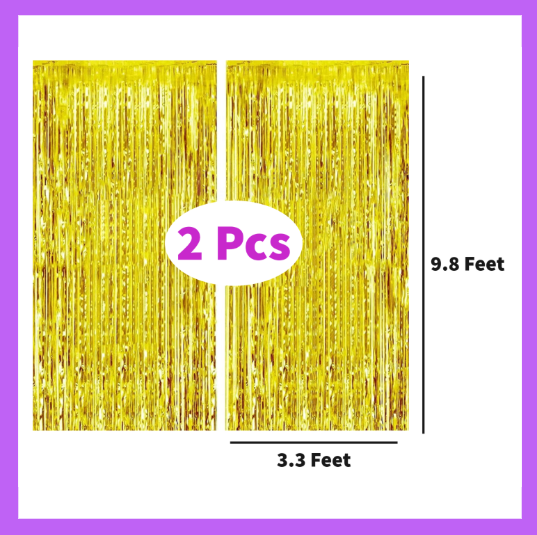 9 Ft long Set of Two Gold Foil Curtain Backdrop FC06