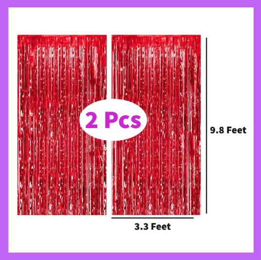 9 Ft long Set of Two Red Foil Curtain Backdrop FC05